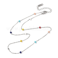 Женские ожерелья-цепочки из нержавеющей стали 304 с эмалированными бусинами-рондель&nbsp;NJEW-G190-01P