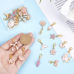24 pièce 12 styles de décorations de pendentif en alliage émaillé de formes mixtes à thème de couleur rose&nbsp;HJEW-PH02311