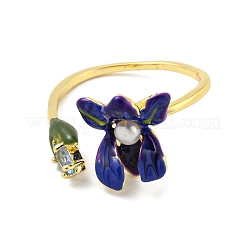 Открытые манжеты из латуни с цветочной эмалью RJEW-H220-24G