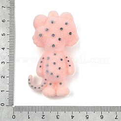 動物モチーフのフロッキングシリコンペンダント  ピンク  ヒョウ  57x31x23mm  穴：2mm&nbsp;SIL-C012-03A