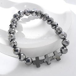 Натуральный титановый герц бусины эластичные браслеты для женщин и мужчин BJEW-R015-01