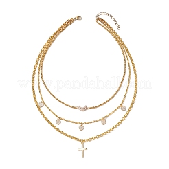 Ожерелья с подвесками из латуни и нержавеющей стали с микропаве и прозрачными циркониями NJEW-JN04874