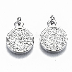 変色しない304ステンレススチールペンダント  丸カン付き  花付きフラットラウンド  ステンレス鋼色  15x11.5x1.5mm  丸カン：4x0.5ミリ  3mm内径&nbsp;STAS-S116-014P