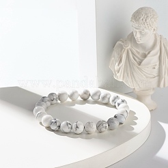 Set di braccialetti elastici con perline rotonde in howlite naturale e roccia lavica&nbsp;BJEW-JB06982-02