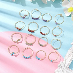 Открытое кольцо из медной проволоки с натуральным драгоценным камнем RJEW-JR00627