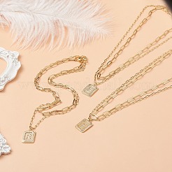 2 pièces rectangle en laiton de style 2 avec colliers pendentif lettre initiale&nbsp;NJEW-JN04006