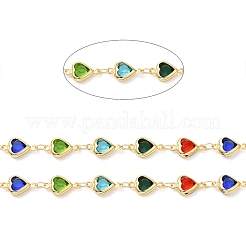 Цепочка из латуни со стеклянным звеном ручной работы в форме сердца CHC-M024-04G-04