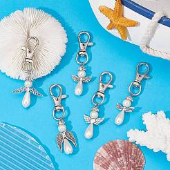 Подвески из ангельского сплава и стеклянные жемчужные бусины HJEW-JM01103