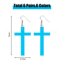 6 пара двухцветных акриловых сережек-крестиков с платиновыми железными штифтами для женщин&nbsp;EJEW-FI0003-25