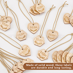 24 шт. 2 стиля сердце/шестиугольник с надписью блюдо из дерева подвесные украшения&nbsp;HJEW-GA00006