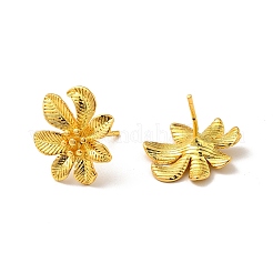 女性のためのラックメッキ真鍮の花のスタッドピアス  ミックスカラー  15x17mm  ピン：0.8mm&nbsp;EJEW-F288-17