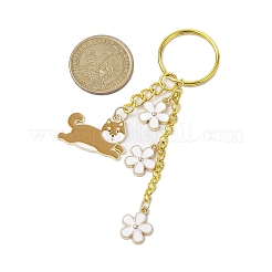 合金エナメルキーホルダー  鉄のリング付き  花と犬  ゴールドカラー  9.95cm&nbsp;KEYC-JKC00778