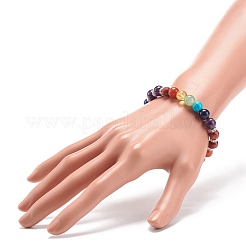Bracciale elasticizzato con perline rotonde in pietra mista naturale e sintetica&nbsp;BJEW-JB08573