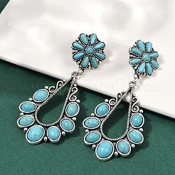 Серьги-гвоздики из сплава синтетической бирюзы&nbsp;LS-EJEW-U053-12AS