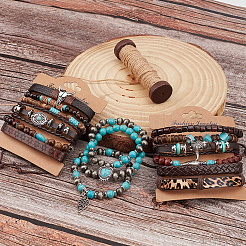 Ensemble de 3 bracelet extensible et 3 bracelets à breloques en turquoise synthétique&nbsp;BJEW-WR0001-09