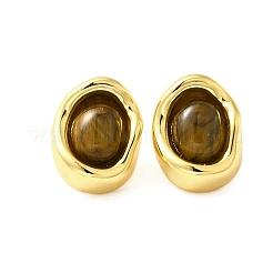 Orecchini a bottone in ottone con occhio di tigre&nbsp;EJEW-B120-05G-08