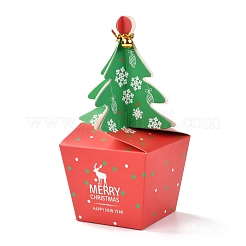 クリスマステーマ紙折りギフトボックス  鉄線＆ベル付き  プレゼント用キャンディークッキーラッピング  クリスマスツリー模様  9x9x15.5cm&nbsp;CON-G012-02B
