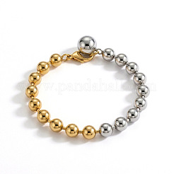 Braccialetti da donna con ciondolo a sfera in acciaio inossidabile 304 bicolore e perline rotonde.&nbsp;WGBF083-01