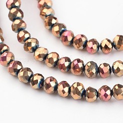 電気メッキガラスビーズ連売り  多面カット  ロンデル  ローズゴールドメッキ  3x2.5mm  穴：1mm  約133個/連  13インチ&nbsp;EGLA-G014-3mm-FP01