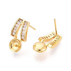 Латунные микропаве прозрачные кубические цирконии серьги-гвоздики фурнитура для полупросверленных бусин KK-T071-13G