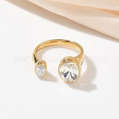 Anelli aperti a bracciale in acciaio inossidabile 304 con pavé di zirconi cubici trasparenti per donna&nbsp;RJEW-F207-03E-G