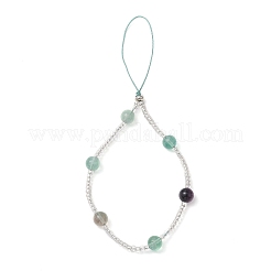 Цепочки для телефона с круглыми бусинами из натурального радужного флюорита и стеклянных семян&nbsp;HJEW-JM03363-02