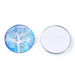 Un demi-rond / arbre modèle dôme en verre Cabochons dos plat pour les projets de bricolage&nbsp;GGLA-Q037-25mm-M28-08