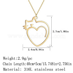 Halsketten aus 201 Edelstahl mit Herzanhänger und Katzenumriss für Damen&nbsp;FS-WG6120F-01