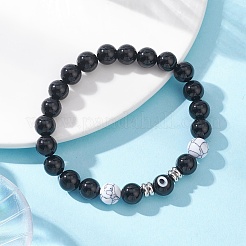 Круглые эластичные браслеты из натурального черного оникса&nbsp;BJEW-JB12901