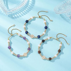 Браслеты-слайдеры для женщин с круглыми бусинами из латуни&nbsp;BJEW-JB12940