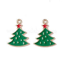 クリスマス合金エナメルペンダント  スターチャーム付きのクリスマスツリー  ライトゴールド  グリーン  20x16x1mm  穴：2mm&nbsp;ENAM-M056-02KCG