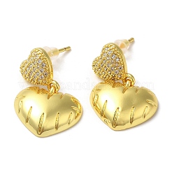 Прозрачные серьги-гвоздики с кубическим цирконием в форме сердца EJEW-Q766-15G