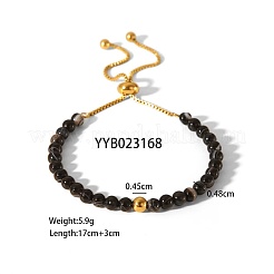 Регулируемые браслеты-слайдеры из натуральных круглых бусин черного агата LF2079-1