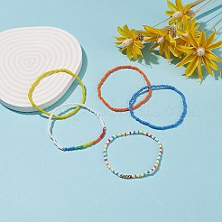 5шт 5 стильных браслета из стеклянных семян и латуни с бусинами стрейч набор для женщин&nbsp;BJEW-JB08978