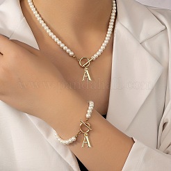 Наборы браслетов и ожерелий из пластиковых бусин с имитацией жемчуга FS-WG7E770-01