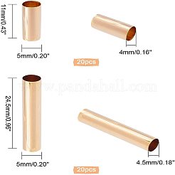 40サイズの真鍮チューブビーズ2個  長持ちメッキ  チューブ  24KGP本金メッキ  11x5mm  穴：4mm  20pcs /サイズ&nbsp;KK-PH0003-25G