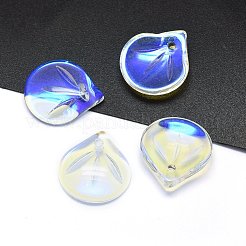 ガラスチャーム  花びら  透明  15x13.5x4mm  穴：1.2mm&nbsp;X-GLAA-H016-05E-14