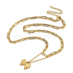Ожерелья с подвесками-бантиками из нержавеющей стали 304 NJEW-L182-001G-04