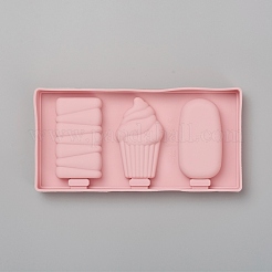 アイスポップシリコンモールド  プラスチック製の蓋と棒付き  子供用夏の家庭のキッチンツール  ピンク  91x182x22mm  アイスキャンディー：75x40mm、76x40mm、76x39mm&nbsp;AJEW-D039-08