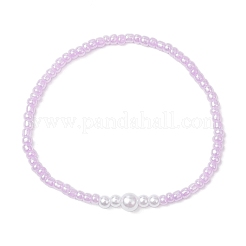 7шт 7 цвета круглые стеклянные бусины эластичные браслеты для женщин BJEW-JB11779