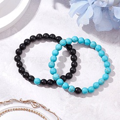 2шт. 2-х цветные синтетические бирюзовые браслеты с бусинами для женщин и мужчин&nbsp;BJEW-JB11552