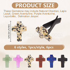 6 шт. 6 стиля крестообразные натуральные драгоценные камни автомобильные воздухозаборники клипсы&nbsp;AJEW-OC00024