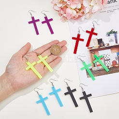 6 пара двухцветных акриловых сережек-крестиков с платиновыми железными штифтами для женщин&nbsp;EJEW-FI0003-25