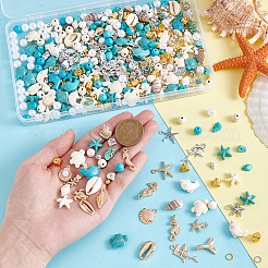 Наборы для самостоятельного поиска синтетических бирюзовых и ракушечных бусин DIY-PH0031-46