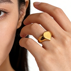 女性用304ステンレススチール指輪  ティアドロップ  18KGP本金メッキ  12mm  内径：17mm&nbsp;RJEW-B164-02G