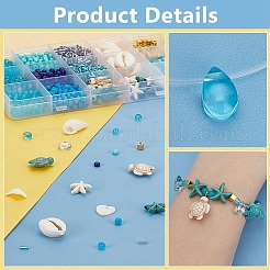 Наборы для самостоятельного изготовления бижутерии из натуральных ракушек каури и синтетической бирюзы на тему океана&nbsp;DIY-PH0028-51