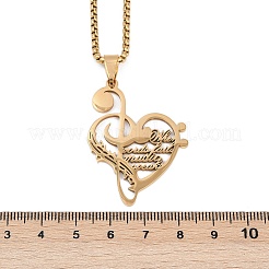 201 кулон из нержавеющей стали с музыкальной нотой в форме сердца и цитатой&nbsp;LS-NJEW-K283-03G