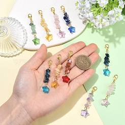14 pz 7 stili di pietre preziose naturali e decorazioni pendenti in vetro&nbsp;HJEW-FS00103