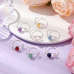 7 шт. 7 стиля чакра круглые кольца из натуральных и синтетических драгоценных камней&nbsp;RJEW-JR00747