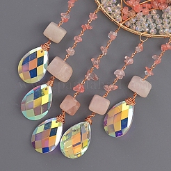 Подвеска в форме сердца из натуральной крошки розового кварца HJEW-D302-14